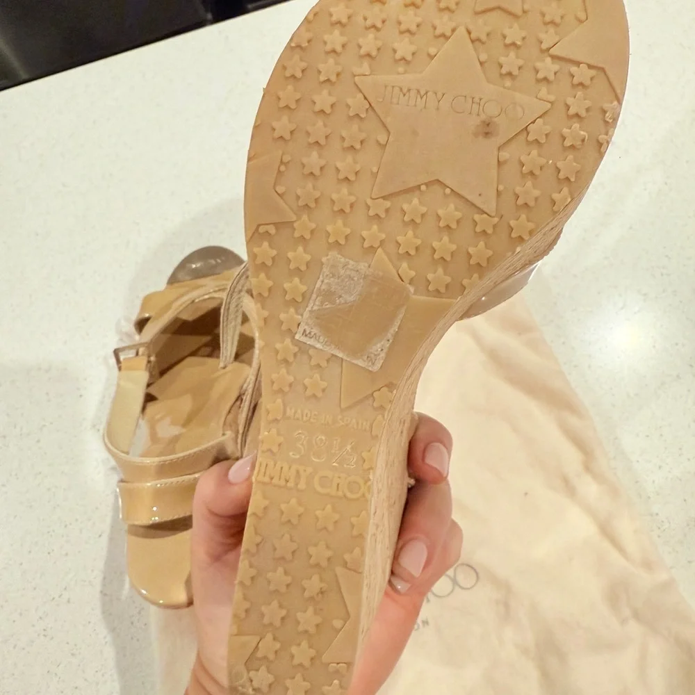 Jimmy Choo Tan Cork Wedge Heels